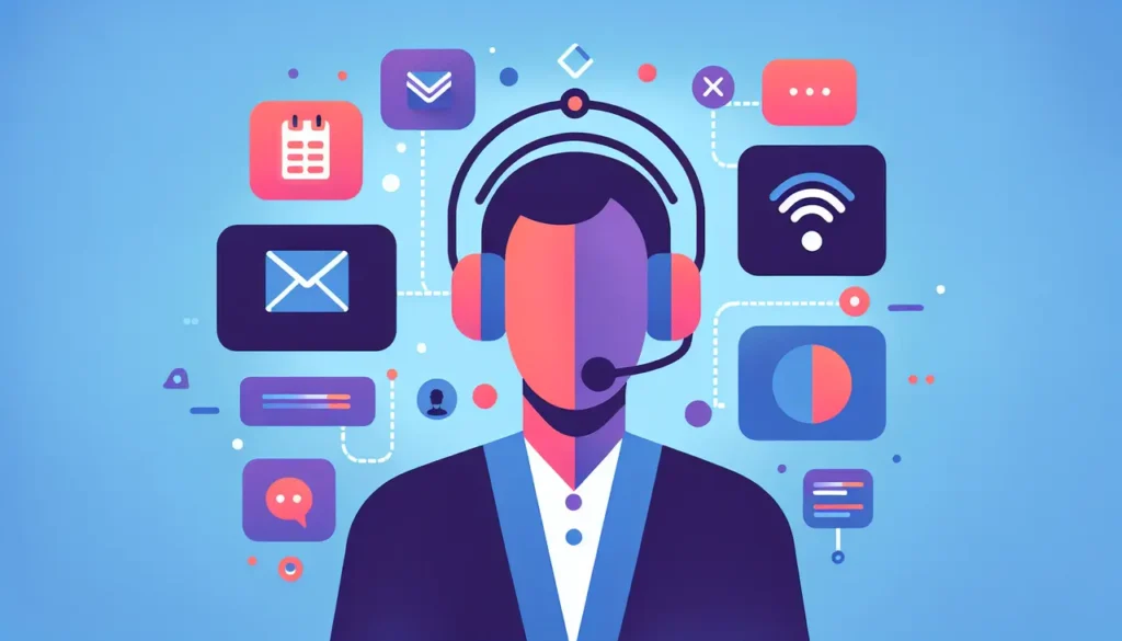 Illustration of virtual receptionist managing customer interactions.
