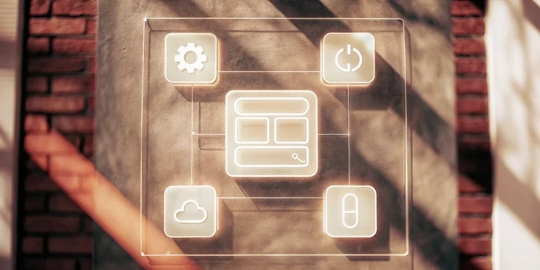 A digital interface showing a no-code workflow automation process connecting various app icons.