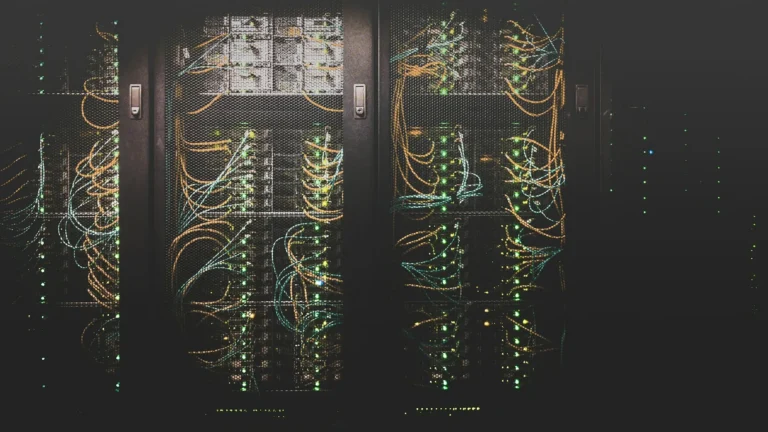 Modern cloud data center with redundant server racks supporting VoIP disaster recovery
