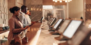 Hotel operations team coordinating guest calls
